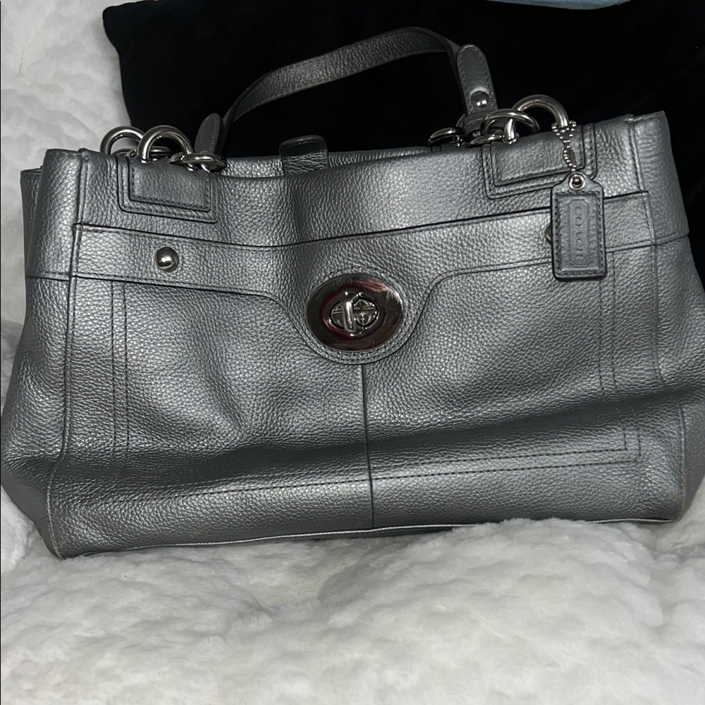 Coach Metallic Gray Leather Satchel